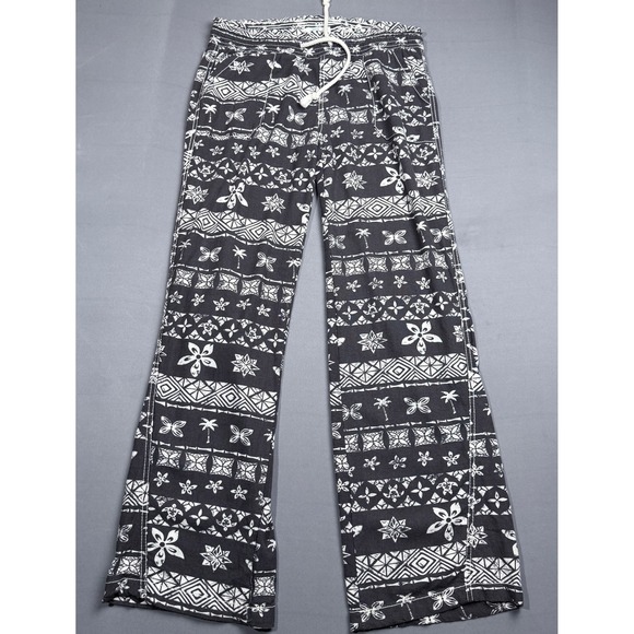 Cali 1850 Women's Medium Black White Floral Print Drawstring Wide Leg Pants - Picture 1 of 3